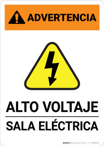 Warning: High Voltage - Electrical Room Spanish Landscape - Portrait Wall Sign