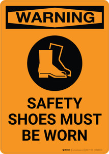 Warning: PPE Safety Shoes Must be Worn with Icon - Portrait Wall Sign