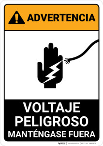 Warning: Hazardous Voltage - Keep Away Spanish ANSI - Portrait Wall Sign