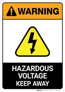 Warning: Hazardous Voltage - Keep Away with Pictogram ANSI - Portrait Wall Sign