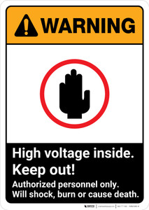 Warning: High Voltage Inside - Keep Out ANSI - Portrait Wall Sign