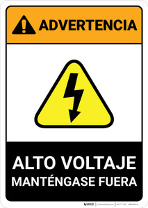 Warning: High Voltage - Keep Out Spanish ANSI - Portrait Wall Sign