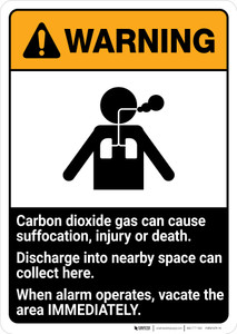 Warning: Carbon Dioxide Causes Suffocation - When Alarm Operates, Vacate Area ANSI - Portrait Wall Sign