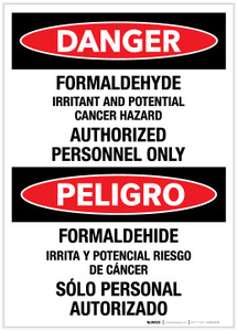 Danger: Formaldehyde - Authorized Personnel Only (Spanish Bilingual) - Label