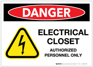 Danger: Electrical Closet - Authorized Employees Only with Hazard Graphic - Label