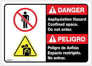 Danger: Bilingual Spanish Asphyxiation Hazard Confined Space ANSI - Label