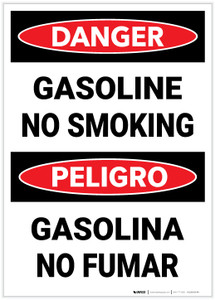 Danger: Bilingual Spanish Gasoline No Smoking - Label