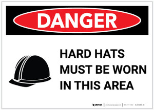 Danger: Hard Hats Must Be Worn with Icon - Label