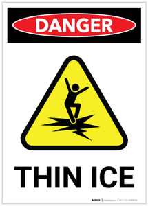 Danger: Thin Ice with Hazard Icon - Label