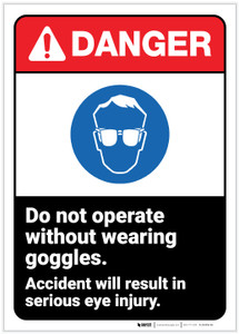 Danger: Do Not Operate Without Goggles ANSI - Label