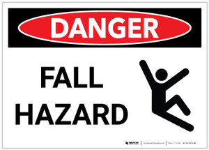 Danger: Fall Hazard Landscape with Graphic - Label