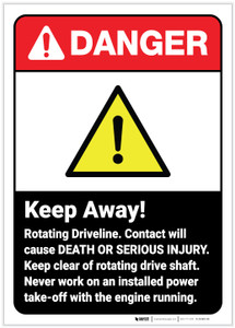 Danger: Keep Away Rotating Driveline ANSI - Label