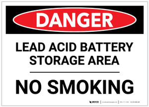 Danger: Lead Acid Battery Storage Area No Smoking - Label
