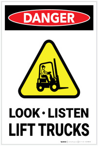 Danger: Look Listen Lift Trucks - Label