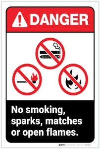 Danger: No Smoking, Sparks, Matches, or Open Flames ANSI - Label