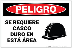 Danger: Hard Hat Required in This Area - Spanish - Label