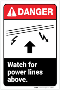 Danger: Watch for Power Lines Above ANSI - Label