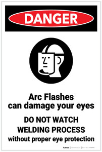 Danger: Arc Flashes Damages Eyes Wear PPE with Graphic - Label