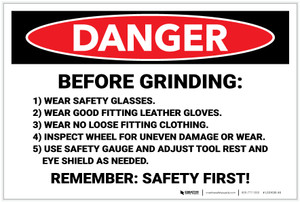 Danger: Before Grinding Remember Safety First - Label