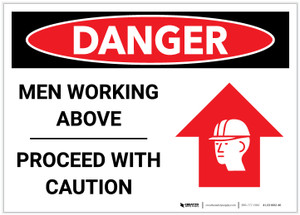 Danger: Men Working Above Proceed With Caution - Label