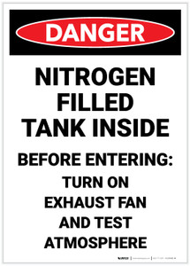 Danger: Nitrogen Filled Tank Inside Turn On Exhaust Fan - Label