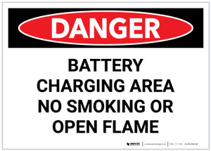 Danger: Battery Charging No Smoking or Open Flame - Label