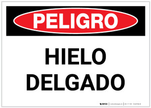 Danger: Thin Ice Warning Spanish - Label