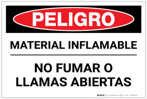 Danger: Spanish Flammable Material No Smoking Flames - Label