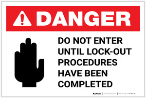 Danger: Do Not Enter Lockout Procedures with Icon Landscape - Label