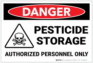 Danger: Pesticide Storage Authorized Personnel with Icon Landscape - Label Danger: Pesticide Storage Authorized Personnel with Icon Landscape - Label