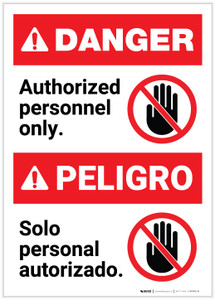 Danger: Bilingual Authorized Personnel Only Spanish Portrait - Label