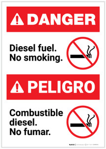 Danger: Bilingual Diesel Fuel No Smoking Spanish Portrait - Label