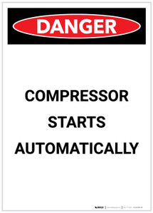 Danger: Compressor Starts Automatically Portrait - Label