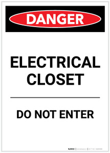 Danger: Electrical Closet Do Not Enter Portrait - Label