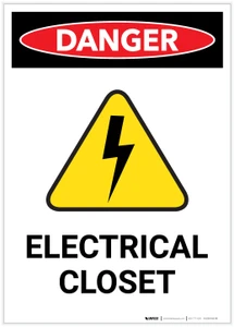 Danger: Electrical Closet with Hazard Icon Portrait - Label