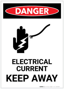 Danger: Electrical Current Keep Away With Icon Portrait - Label
