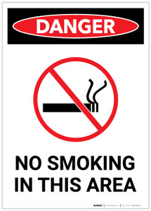 Danger: Flammable No Smoking In This Area With Icon Portrait - Label