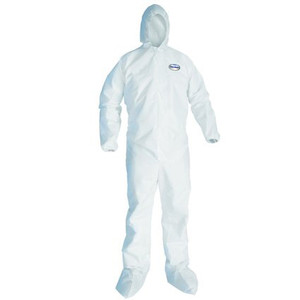 Kleenguard A30 - Coverall with hood, boots, elastic cuffs and stretch panels. Kleenguard A30 - Coverall with hood, boots, elastic cuffs and stretch panels.