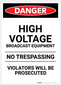 Danger: High Voltage Broadcast Equipment Portrait - Label
