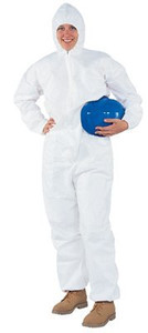 Kleenguard A40 coverall with zipper front elastic wrists and ankles and attached hood Kleenguard A40 coverall with zipper front elastic wrists and ankles and attached hood