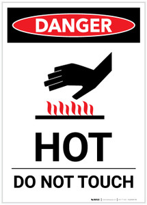 Danger: Hot Do Not Touch With Icon Portrait - Label