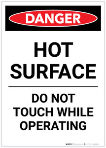 Danger: Hot Surface Do Not Touch Portrait - Label