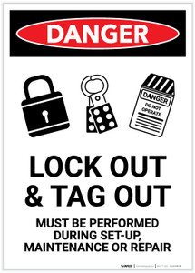 Danger: Lock Out Tag Out All Power Sources With Graphic Portrait - Label
