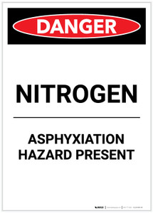 Danger: Nitrogen Asphyxiation Hazard Present Portrait - Label Danger: Nitrogen Asphyxiation Hazard Present Portrait - Label