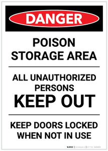 Danger: Poison Storage Area Keep Out Keep Doors Locked Portrait - Label