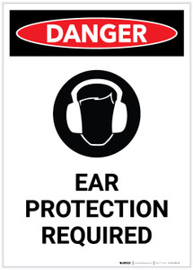 Danger: PPE Ear Protection Required with Icon Portrait - Label