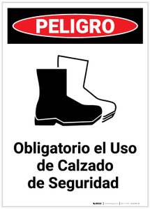 Danger: Safety Footwear Mandatory Spanish with Icon Portrait - Label
