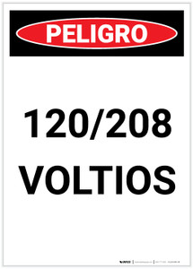 Danger: Spanish 120/208 Volts Portrait - Label
