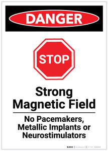 Danger: Strong Magnetic Field with Stop Icon Portrait - Label