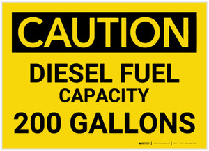 Caution: Diesel Fuel Capacity - 200 Gallons - Label
